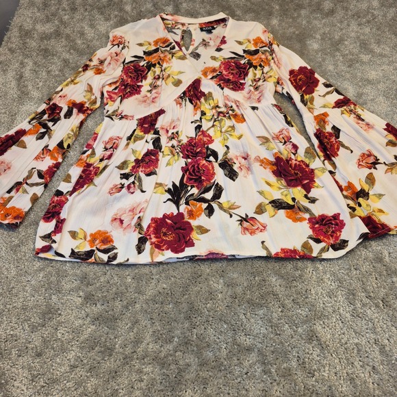 a.n.a A New Approach Tops - A New Approach Womens Small Floral Bell Sleeve Babydoll Choker Neck Blouse Boho
